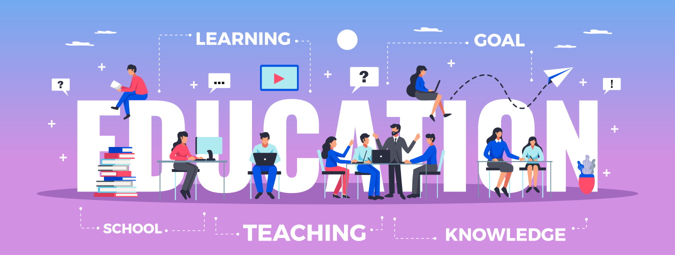 courses Education horizontal typography banner set with learning and knowledge symbols flat vector illustration